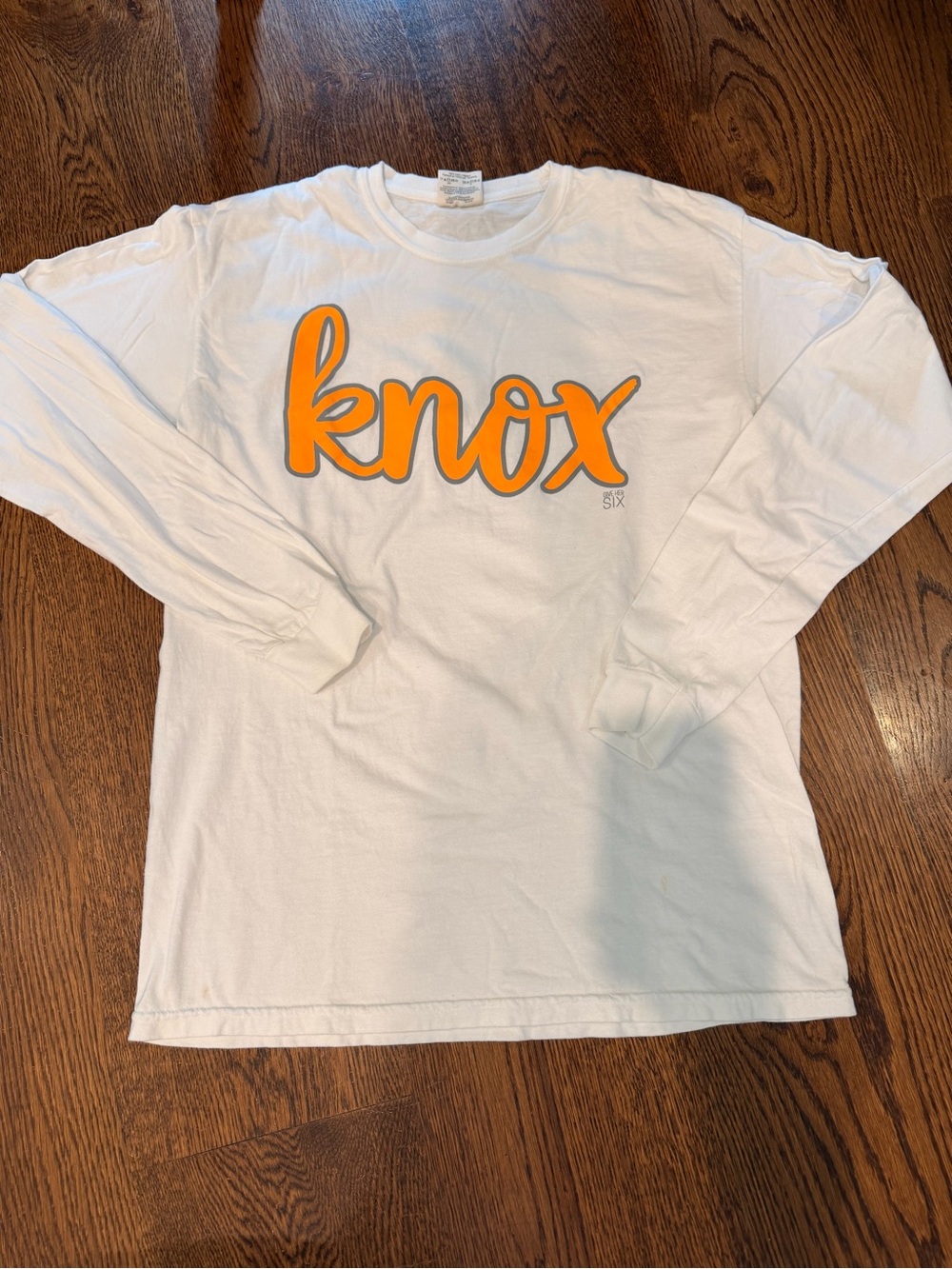 Comfort Colors White Long Sleeve Tee with Orange "knox" Script